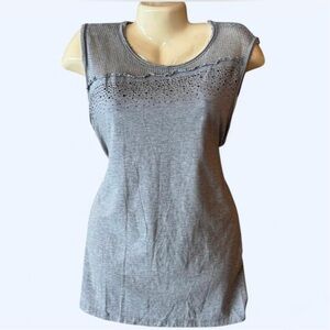 VOCAL Gray Tank Top with Mesh Detail